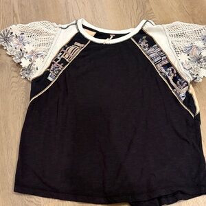 Anthro Boho Lace-Sleeve Black Women's Top